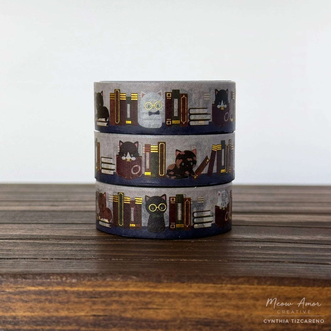 trendy Book Cats Gold Foil Washi Tape