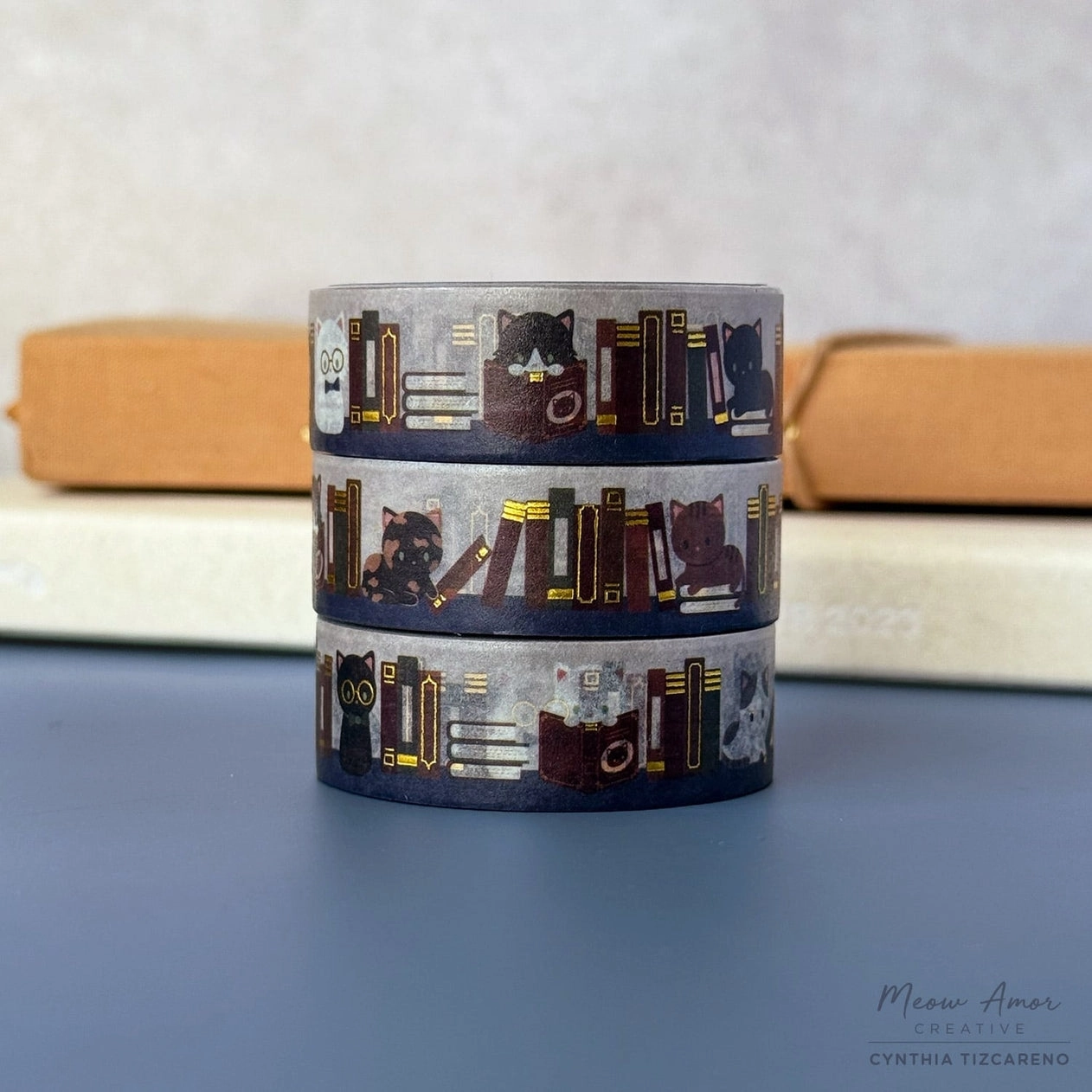 economical Book Cats Gold Foil Washi Tape