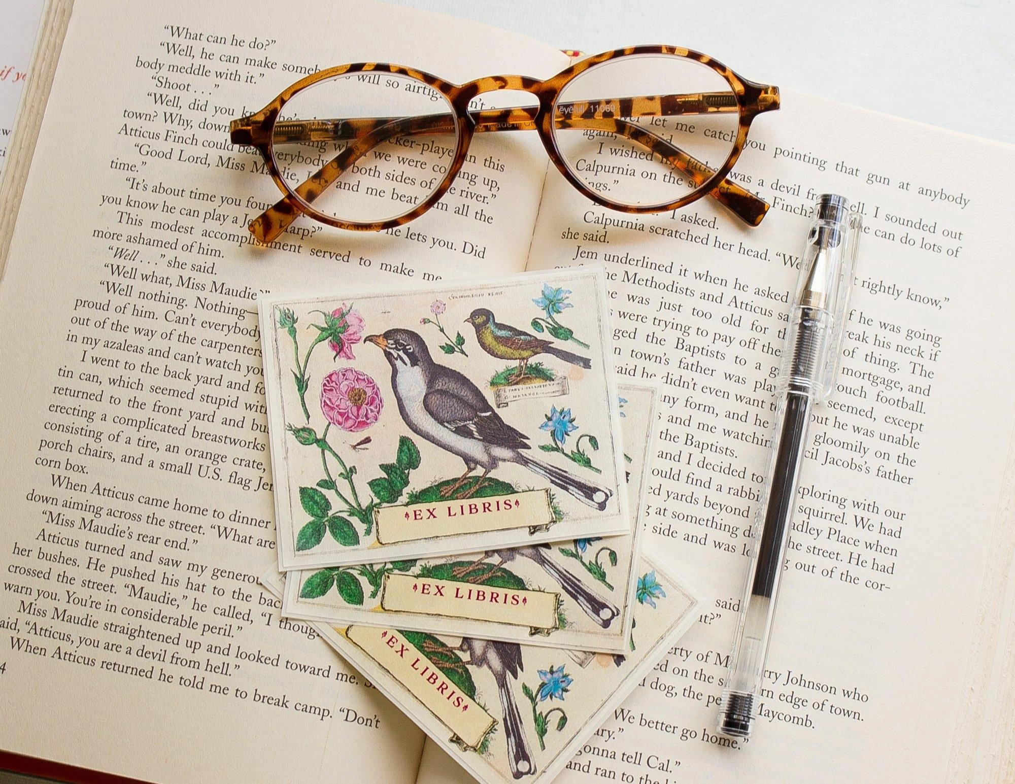 daily tiny Botanical Bird And Flowers Bookplate Sticker