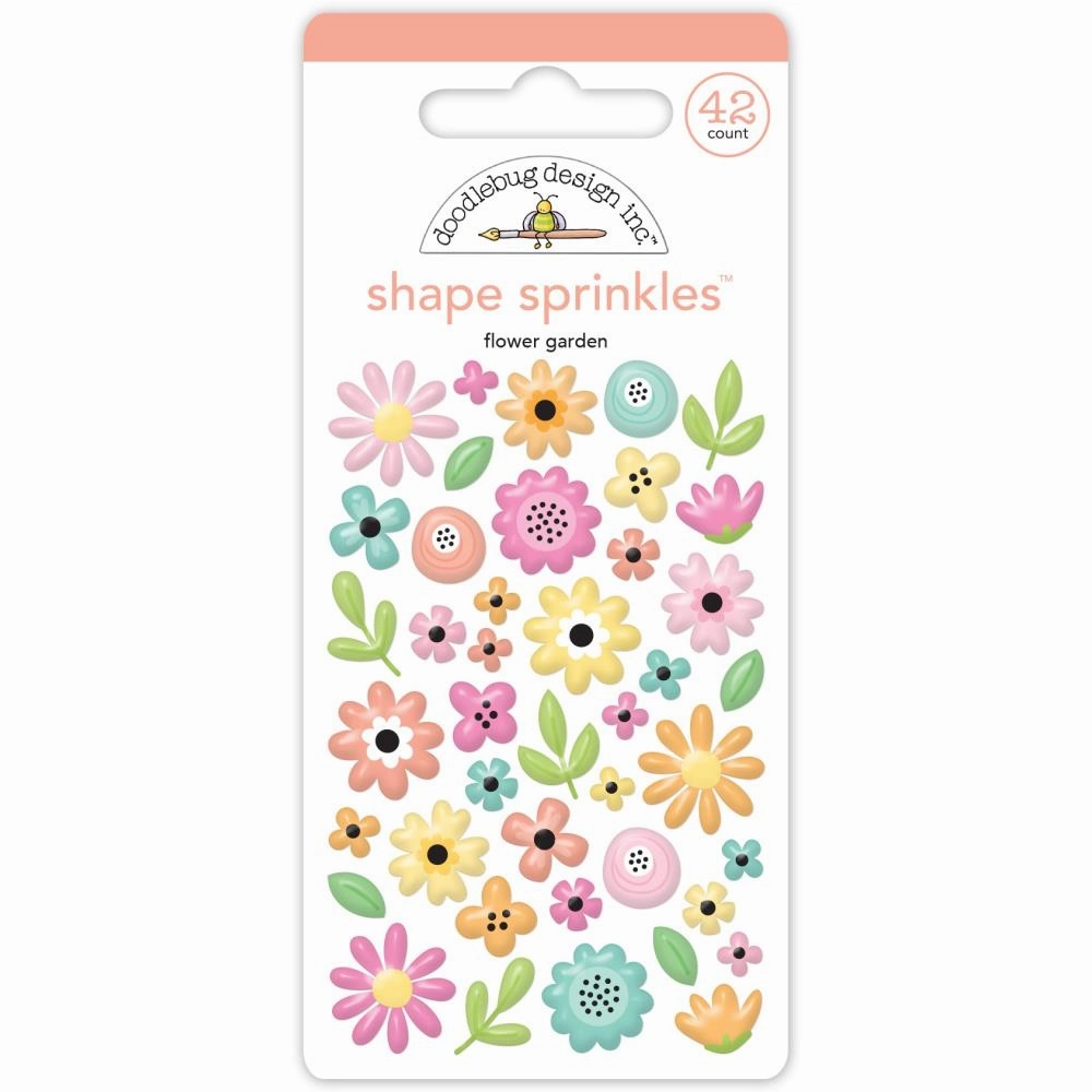 Doodlebug Sprinkles Adhesive Glossy Enamel Shapes - Flower Garden 42/Pkg metal neutral