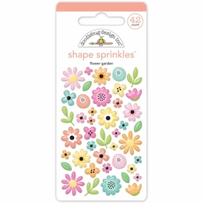 Doodlebug Sprinkles Adhesive Glossy Enamel Shapes - Flower Garden 42/Pkg metal neutral