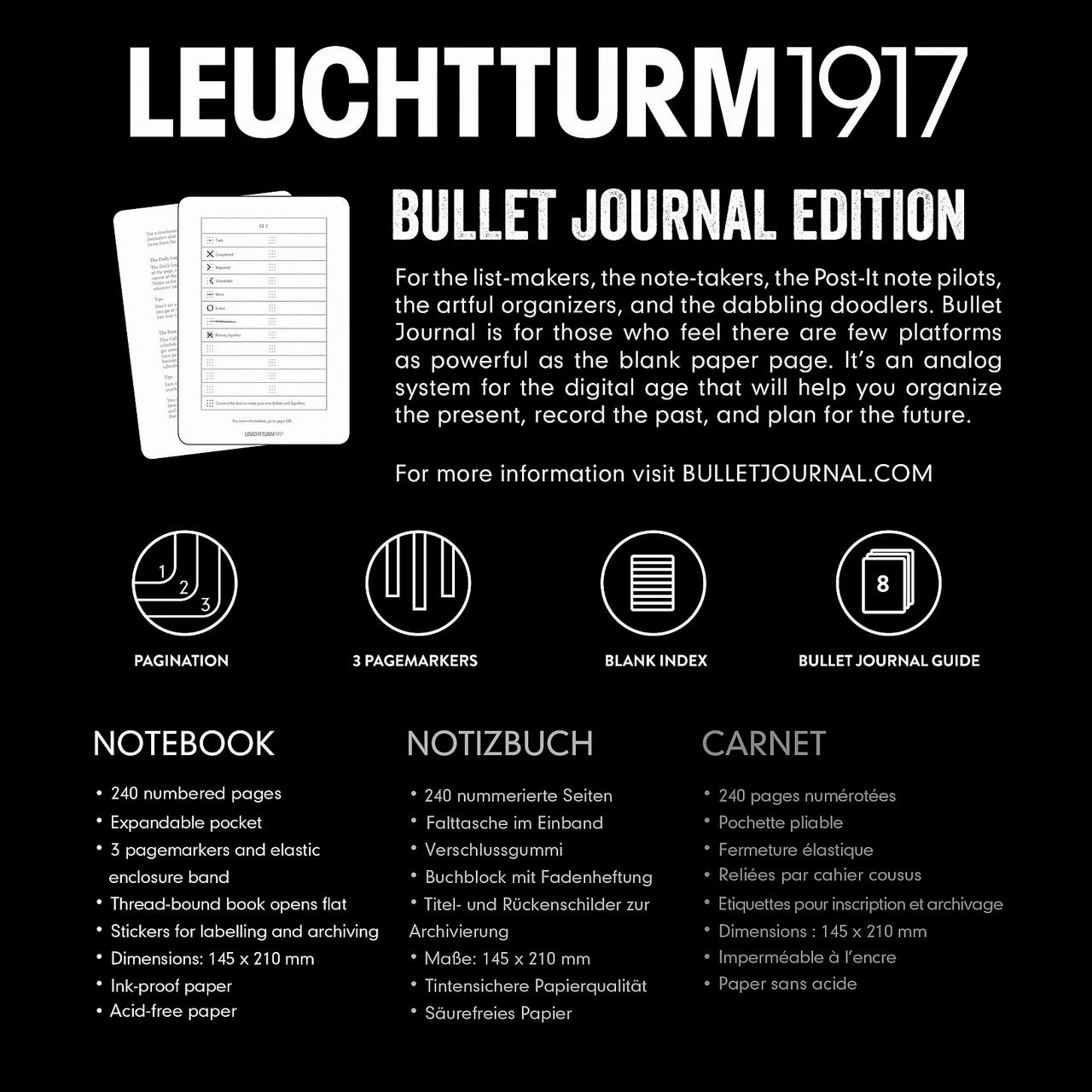 muted Leuchtturm1917 Bullet Journal Medium (A5) Hardcover- Dotted- Black