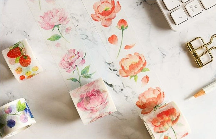 matte Peony Flower Washi Tape