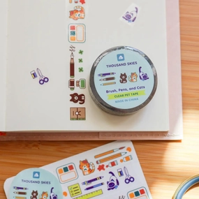 Brush, Pens, And Cats Transparent Pet Tape shockproof bold