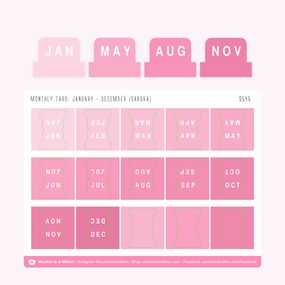 mini Bubble Tea Pink Gradient Monthly Tab Stickers