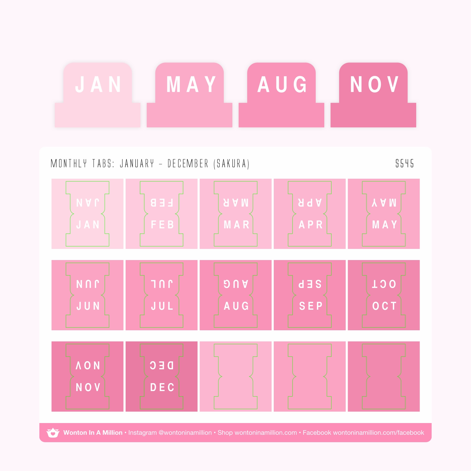 mini Bubble Tea Pink Gradient Monthly Tab Stickers