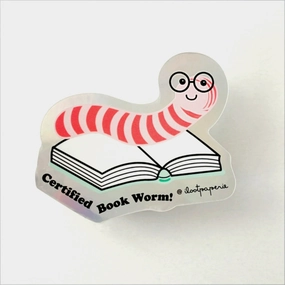 Certified Book Worm Holographic Sticker retro