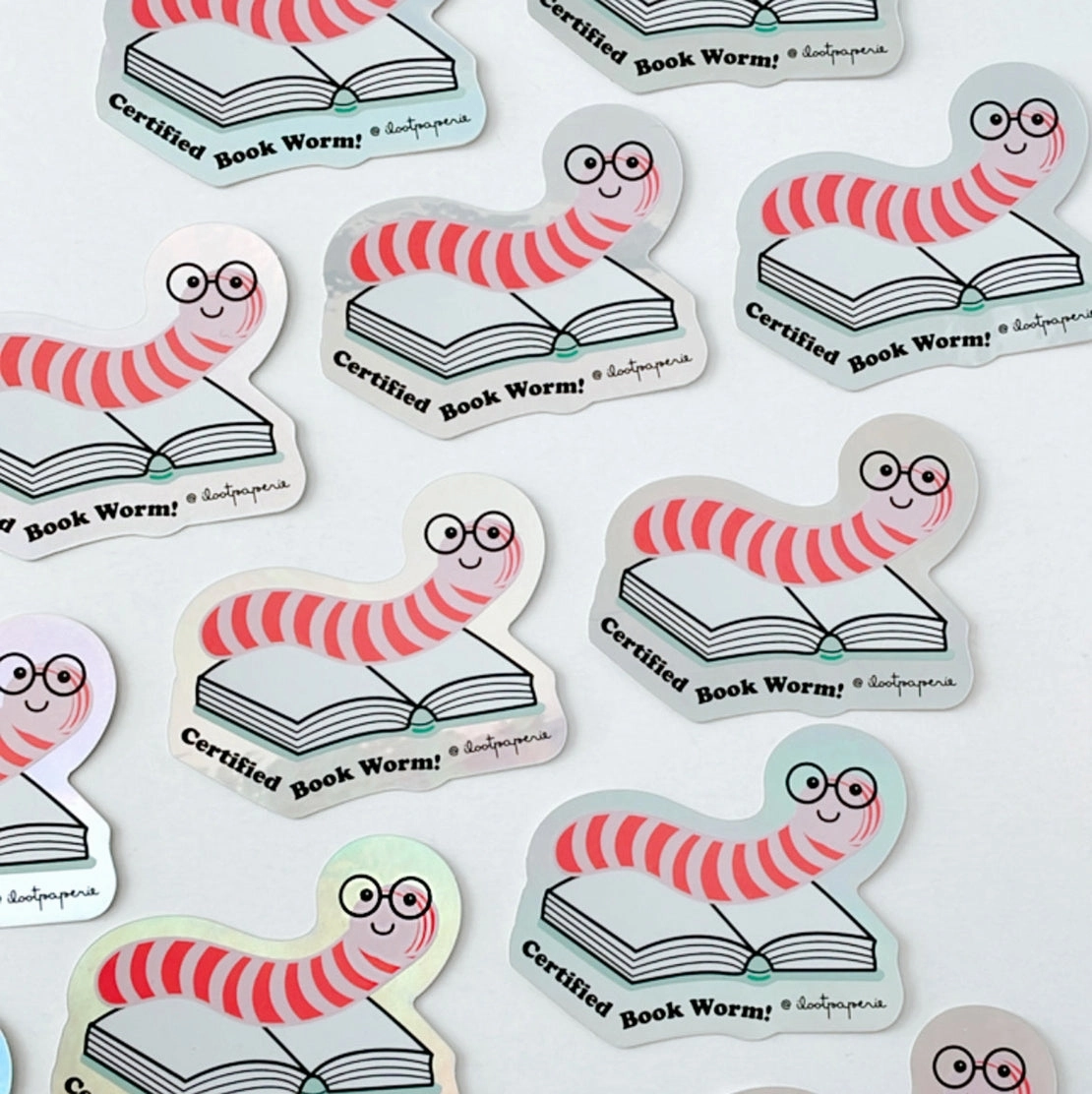 eco single Certified Book Worm Holographic Sticker