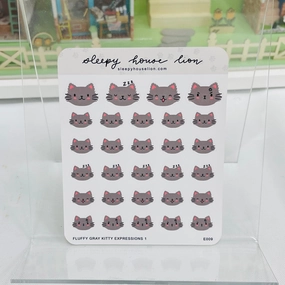 Fluffy Gray Kitty Cat Expressions Sticker Sheet neutral