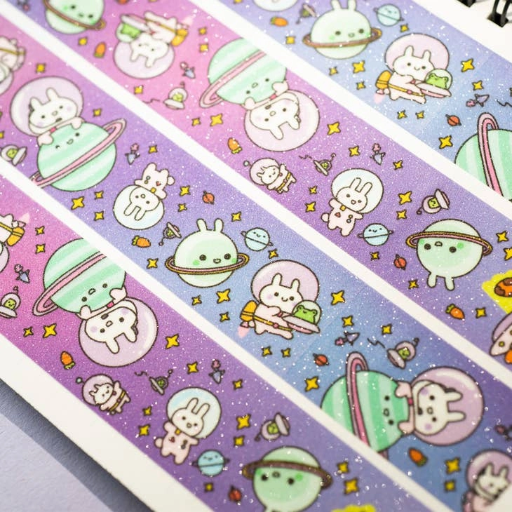 Bunnies In Space Glitter Washi Tape warm set