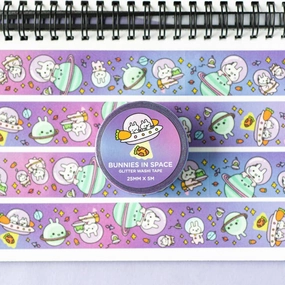 Bunnies In Space Glitter Washi Tape matte