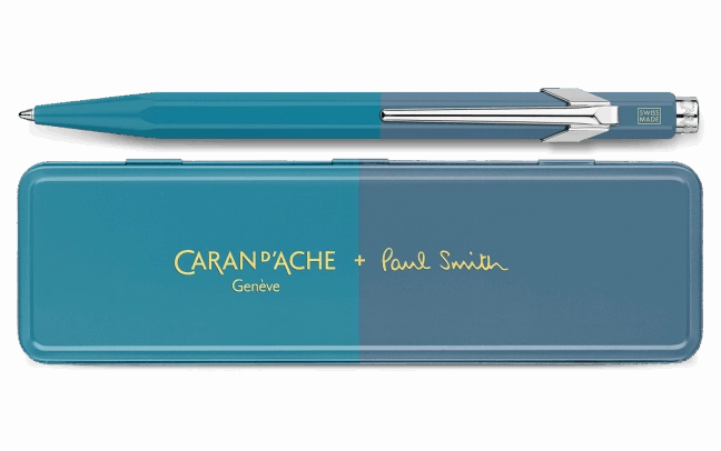 slim essential Caran D'Ache 849 Paul Smith Cyan Blue And Steel Blue Ballpoint Pen
