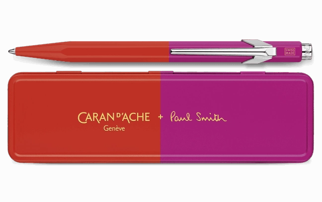 Caran D'Ache 849 Paul Smith Warm Red And Melrose Pink Ballpoint Pen bronze flat