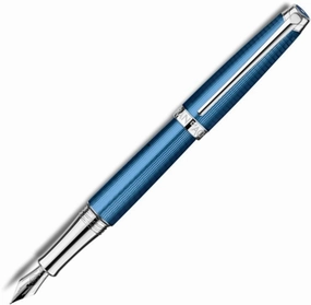 cool Caran D'Ache Leman Silver Plated Rhodium Coated Grand Bleu Fountain Pen