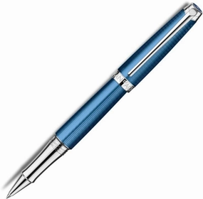 economical Caran D'Ache Leman Silver Plated Rhodium Coated Grand Bleu Rollerball Pen