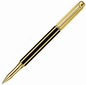 Caran D'Ache Varius Gold Plated China Black Rollerball Pen paper