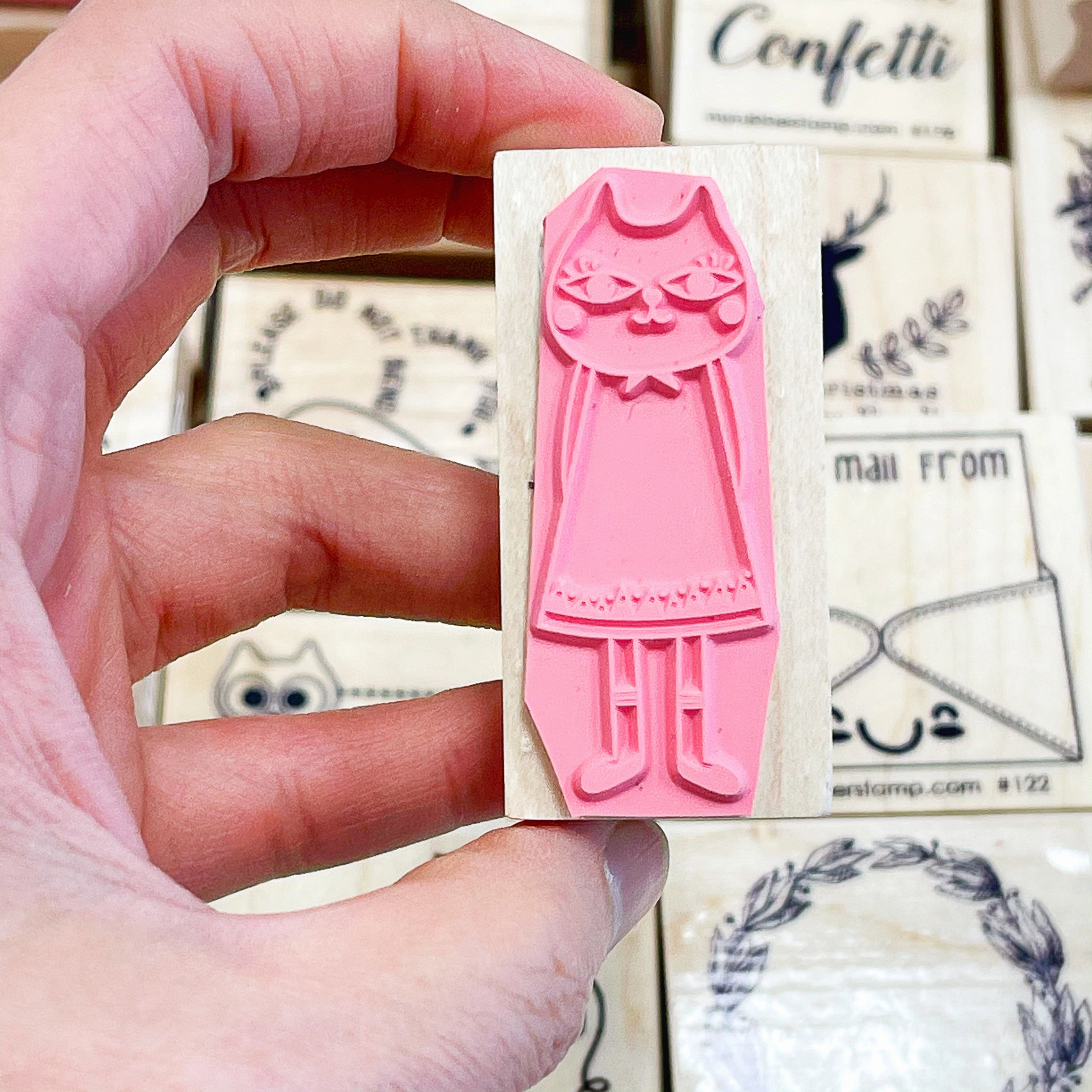 square top Cat Lady Rubber Stamp