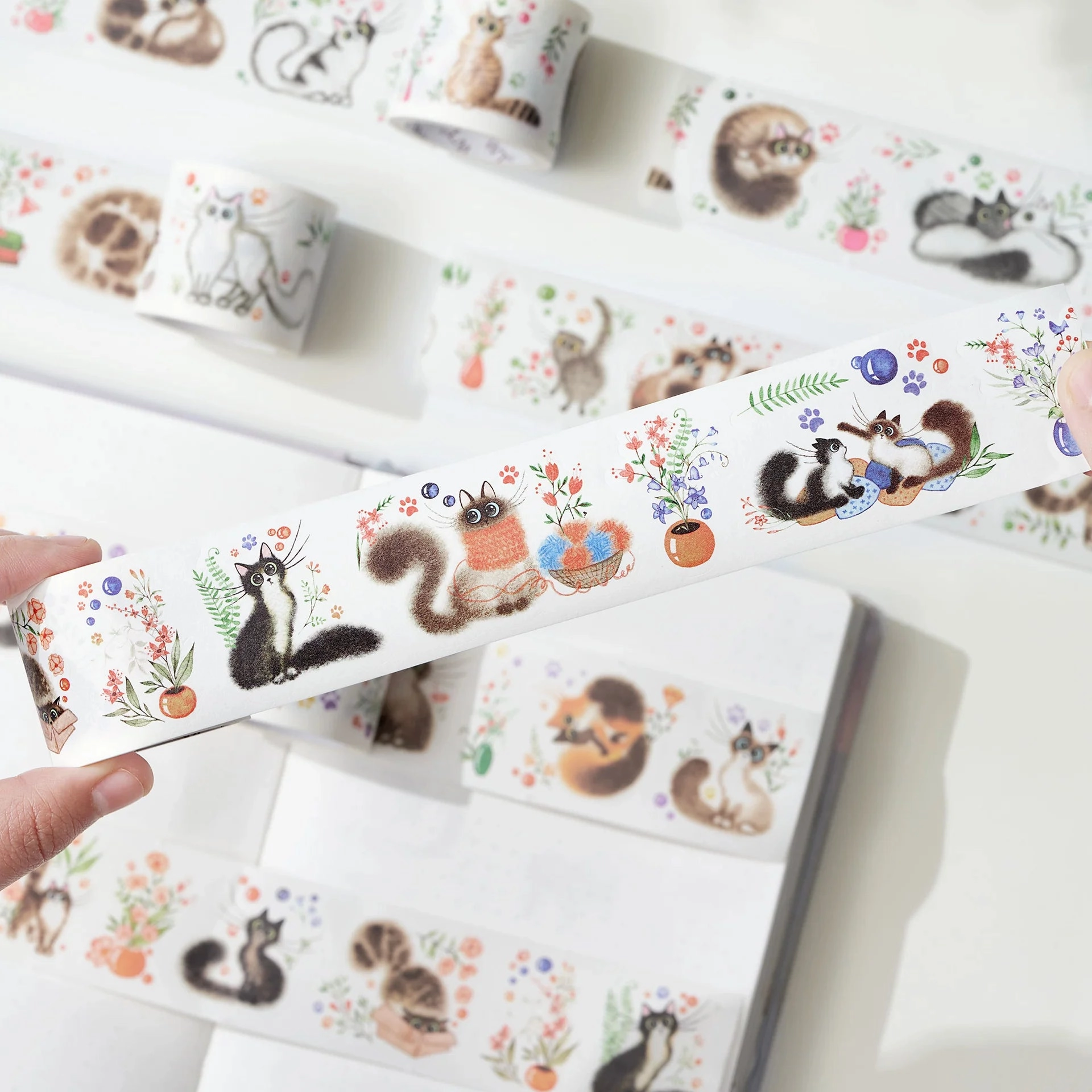 adjustable biodegradable Cat Mood Washi Tape Sticker Set