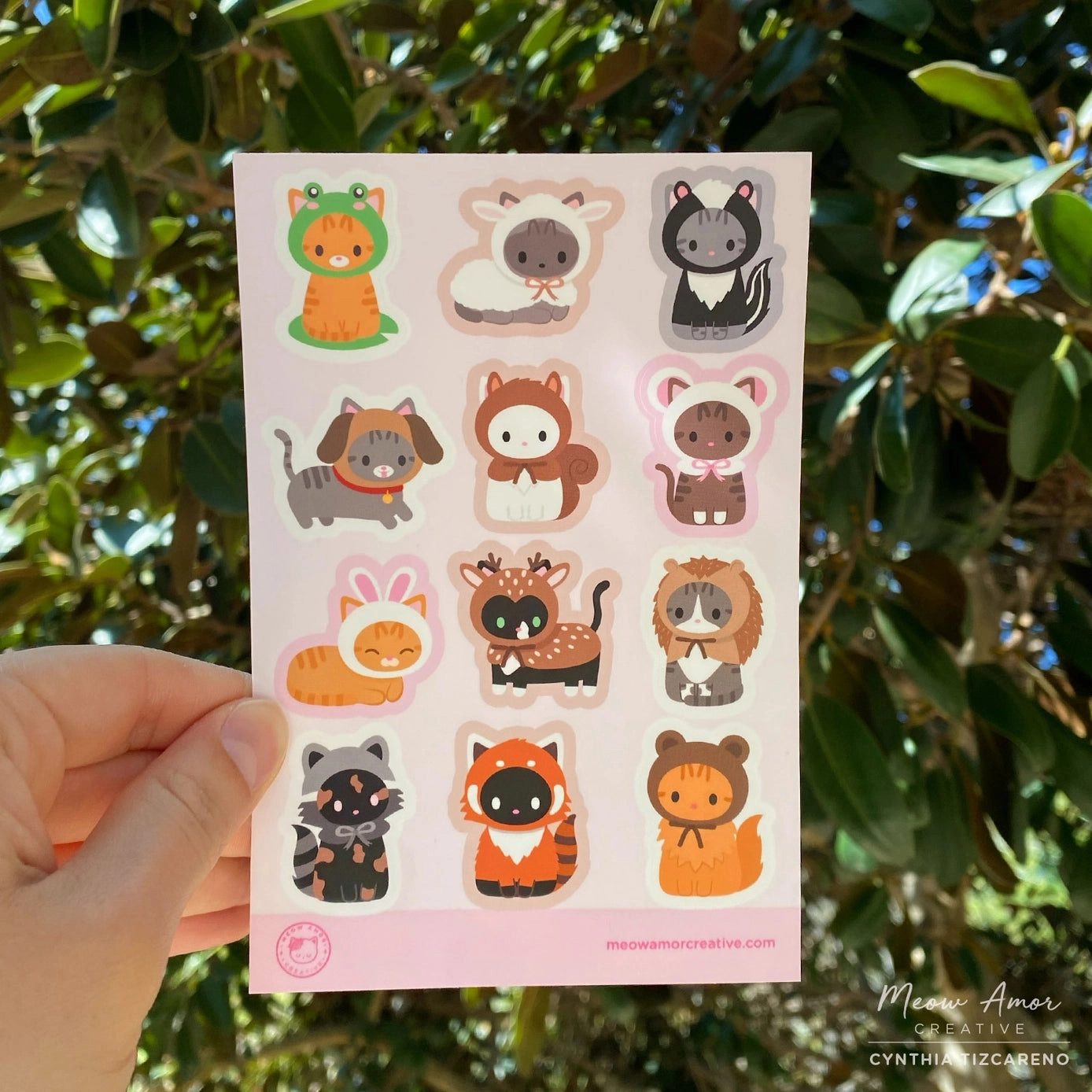 Cats In Animal Suits Pink Vinyl Sticker Sheet round wrapped