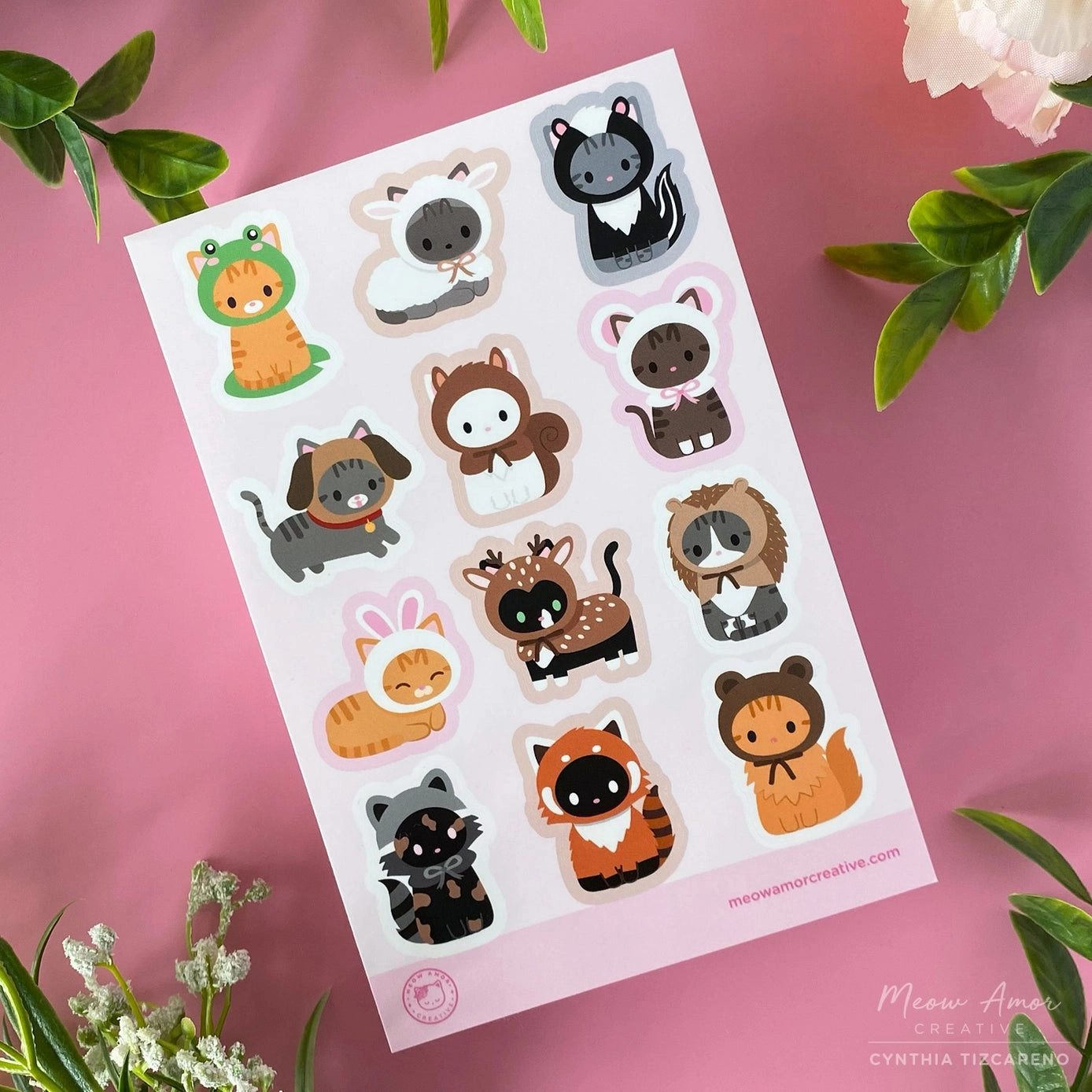 deluxe bronze Cats In Animal Suits Pink Vinyl Sticker Sheet