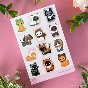 deluxe bronze Cats In Animal Suits Pink Vinyl Sticker Sheet