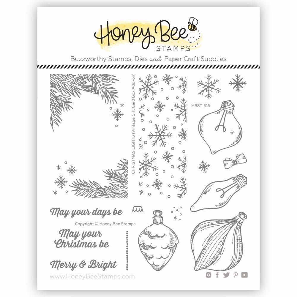 boxed vivid Christmas Lights Vintage Gift Card Box Add-On - 6X6 Stamp Set