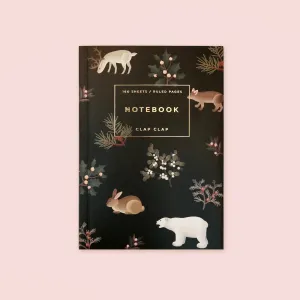 Clap Clap Wild Animals Notebook In Black - Lined seasonal thin