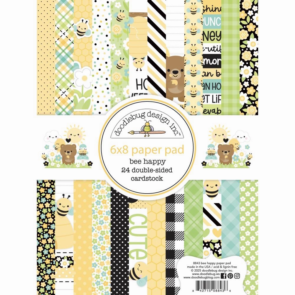 Doodlebug Double-Sided Paper Pad 6"X8" - Bee Happy soft