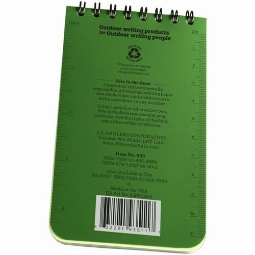 large Rite In The Rain Spiral Notebook- Green- 3X5