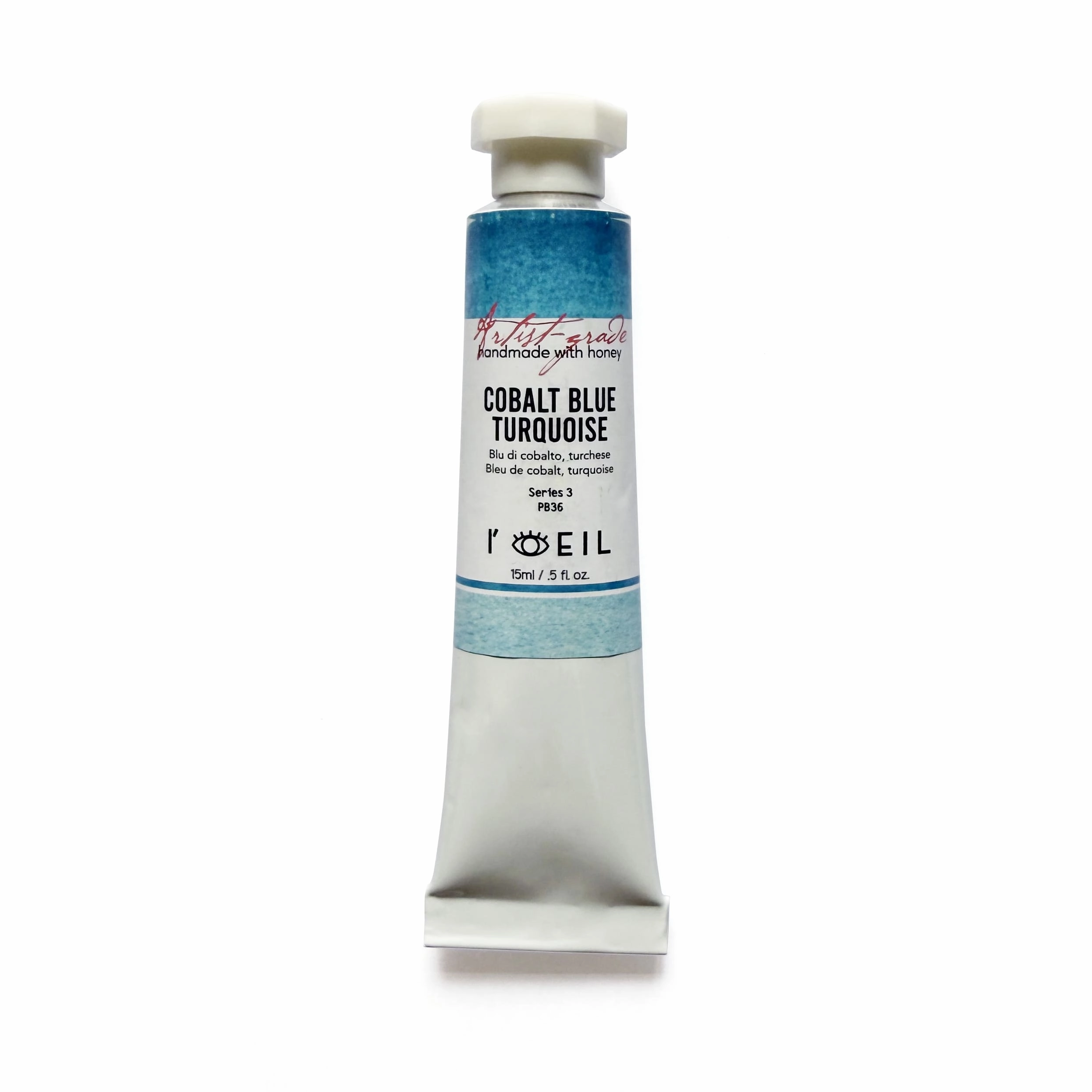 small elegant Cobalt Blue Turquoise Pb36 - Artist Grade Handmade Honey Based Watercolor Tube 15Ml