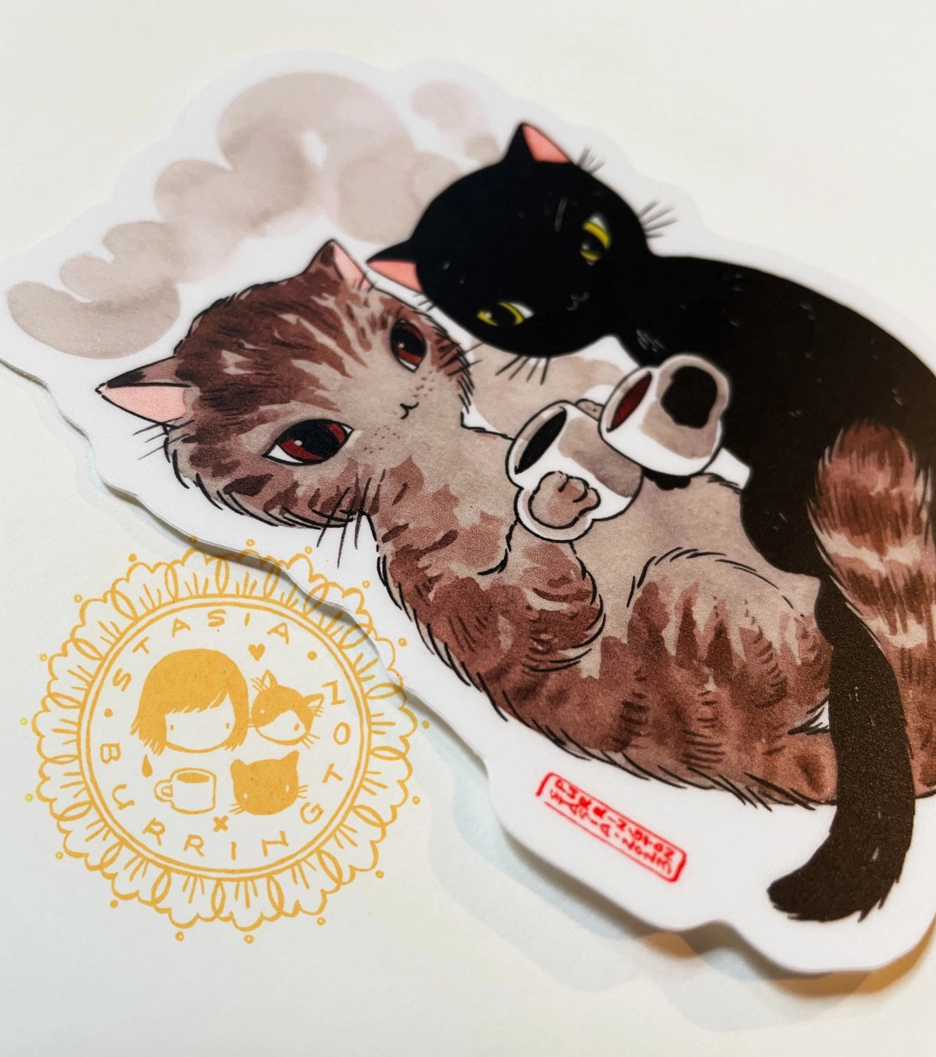 everyday thin Coffee Cat Cuddle Vinyl Sticker