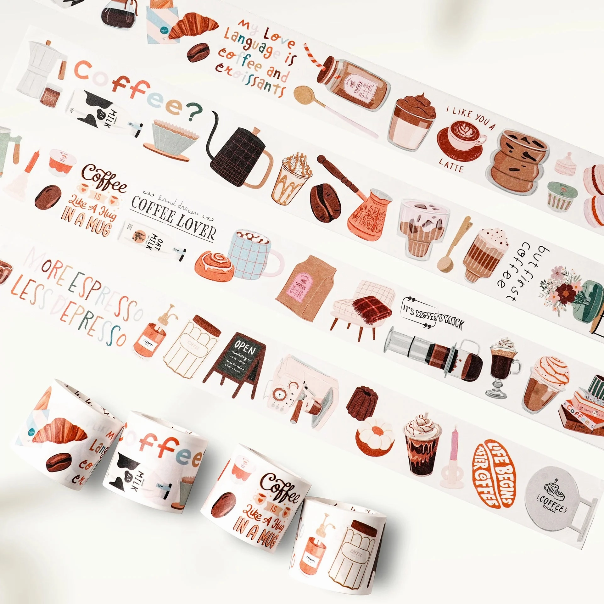 maxi essential Coffee Washi Tape Sticker Set