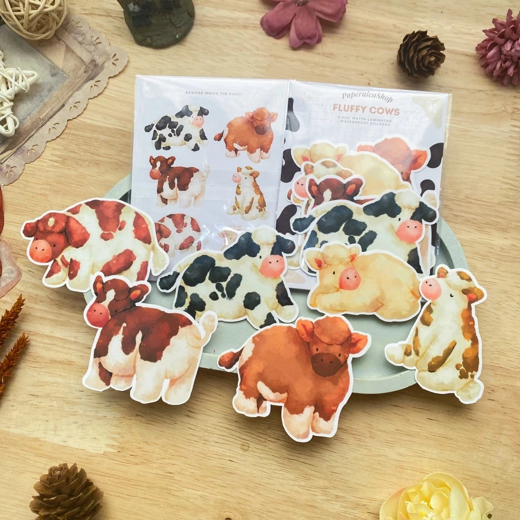 Paperaicashop Fluffy Cows Sticker Pack glossy synthetic