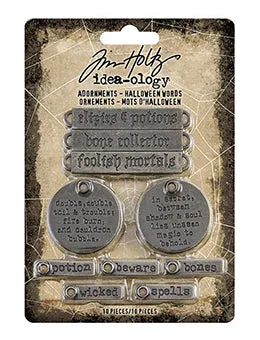 Tim Holtz Adornments - Halloween Words tiny earthy