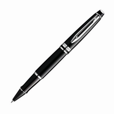 Waterman Expert Black Lacquer & Chrome Rollerball Pen pack glossy