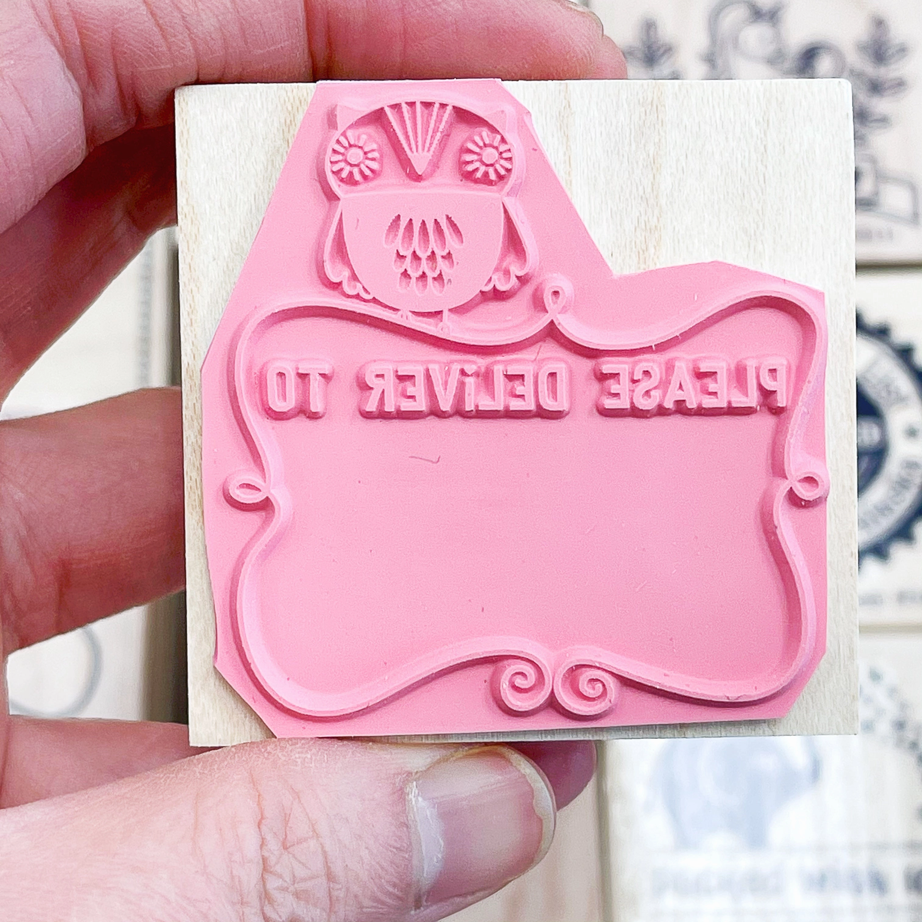 robust sleek Please Deliver To Owl Rubber Stamp