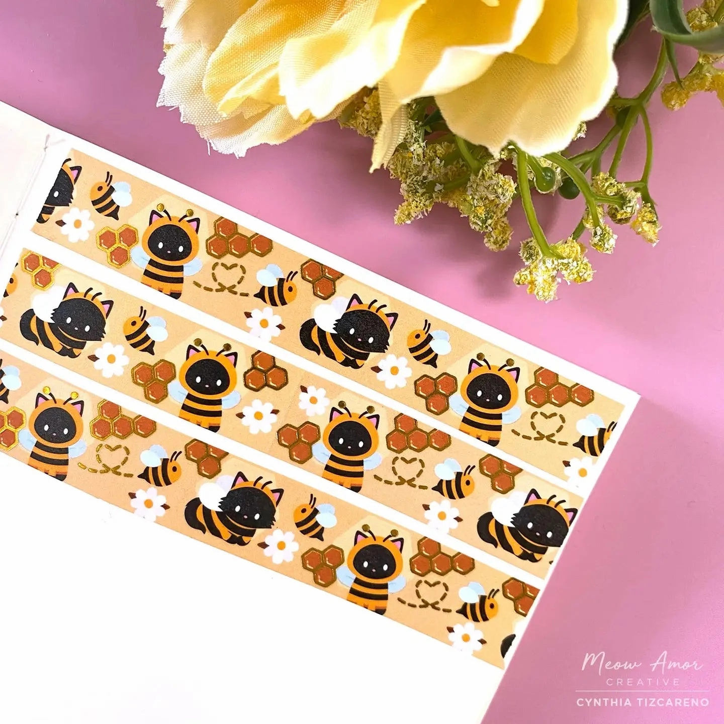 Bee Cats Gold Foil Washi Tape earthy