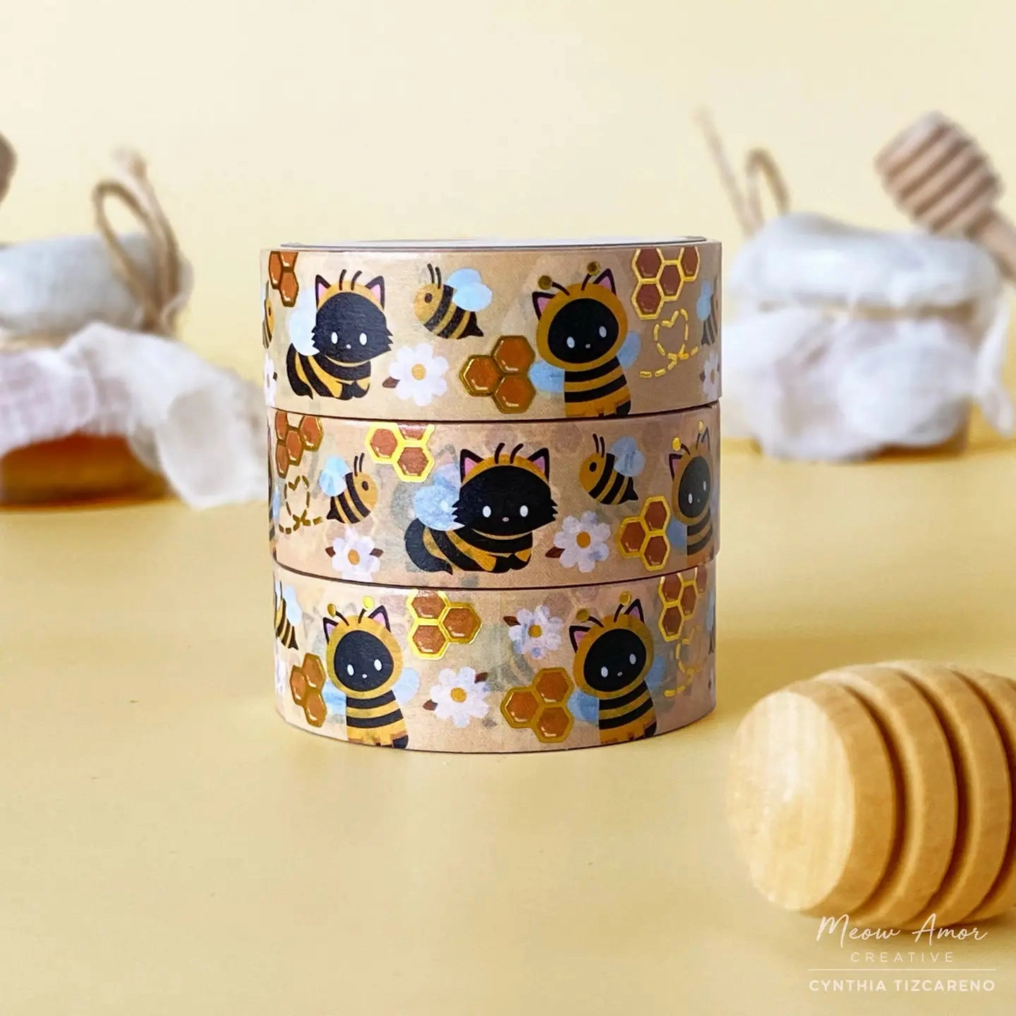 trendy Bee Cats Gold Foil Washi Tape