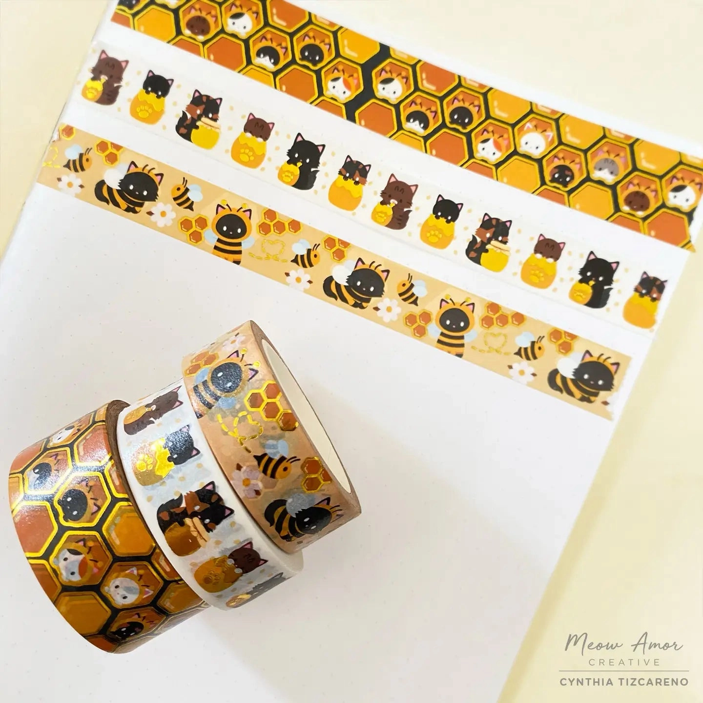 stackable sturdy Bee Cats Gold Foil Washi Tape