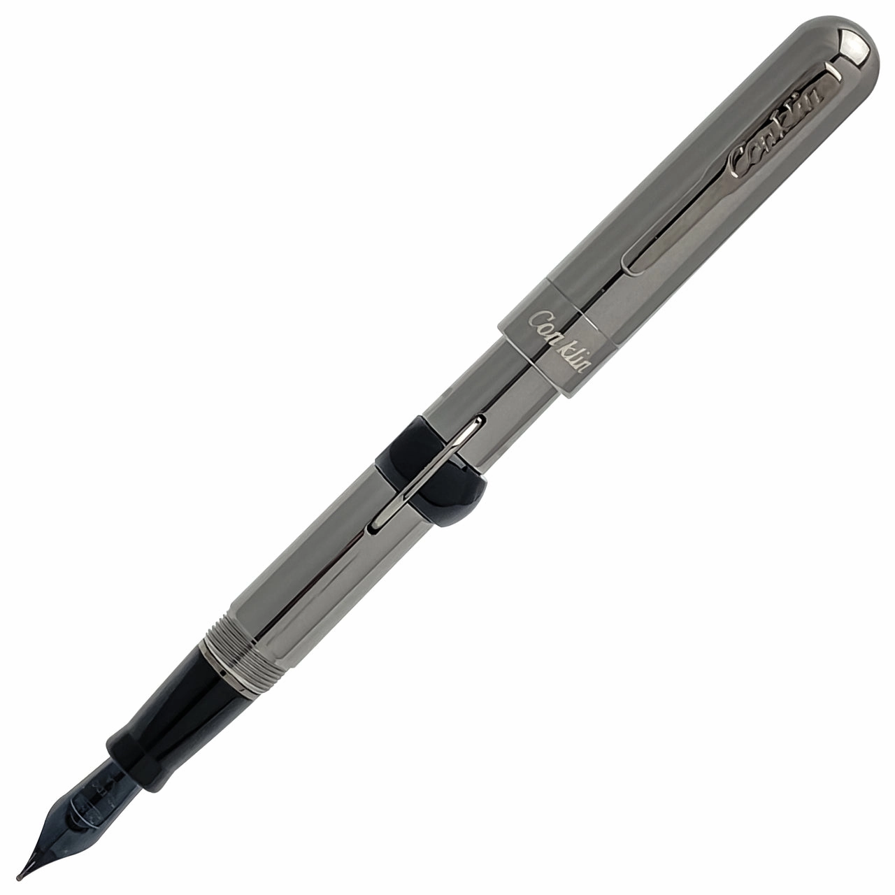 round daily Conklin Mark Twain Crescent Filler Gunmetal Fountain Pen