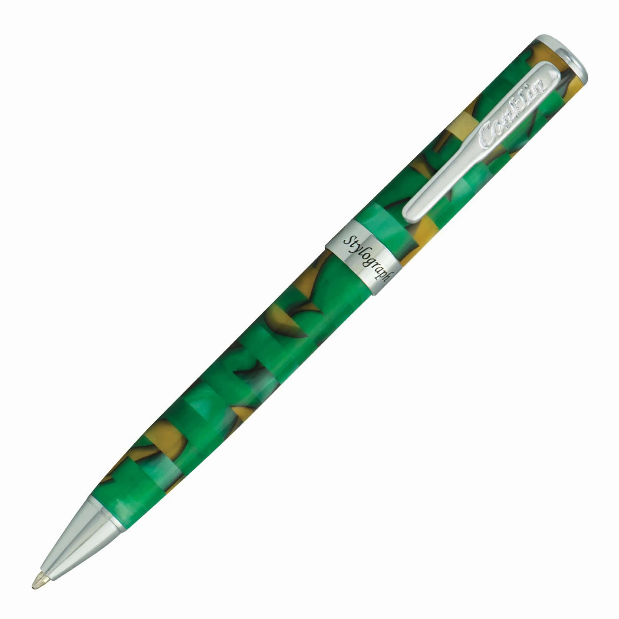 wide metal Conklin Stylograph Mosaic Green/Brown Ballpoint Pen