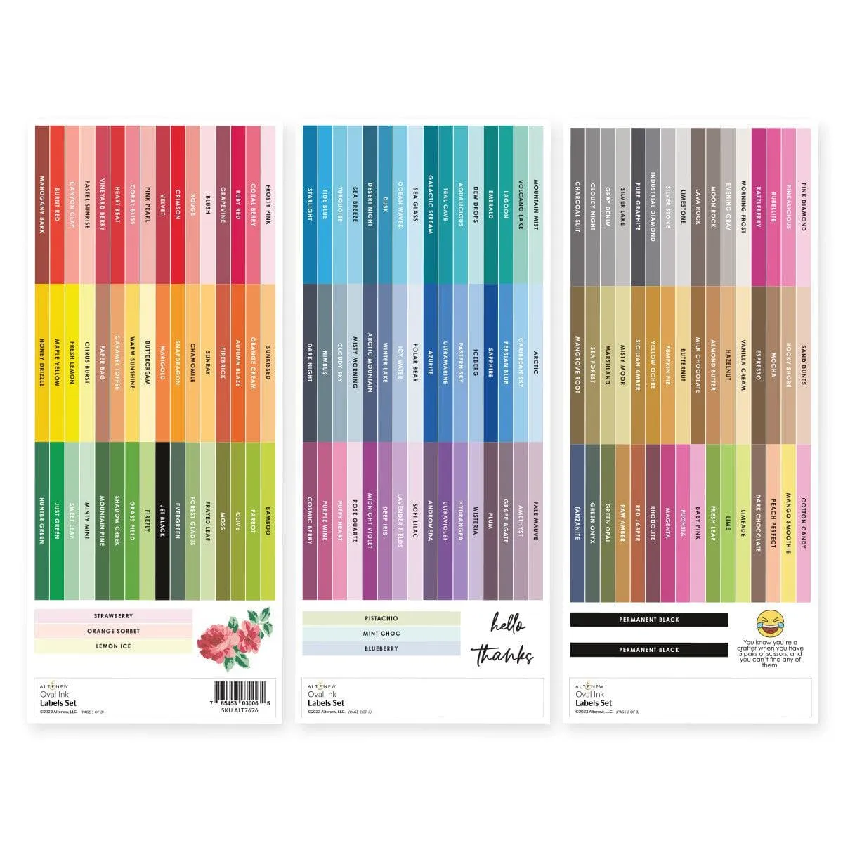 Oval Ink Side Label Set - All Crisp Dye Ink Colors (3 Sheets) foldable
