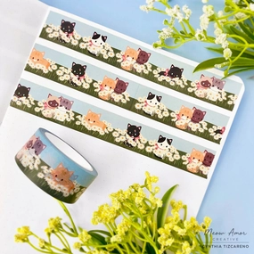 Cottagecore Field Of Flower Cats Washi Tape sealed soft