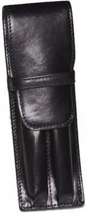 Aston Leather 2 Pen Holder Black earthy