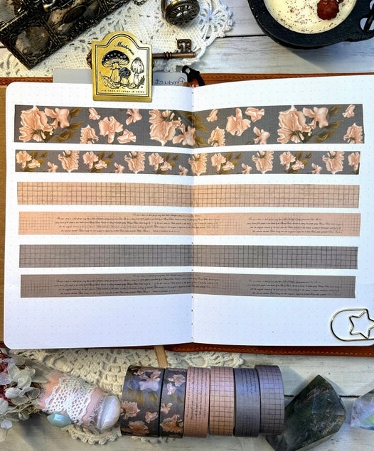 exclusive Distressed Text & Grid Washi Tape Warm Grey