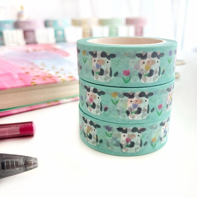 Cow Holding Tulips Washi Tape vegan