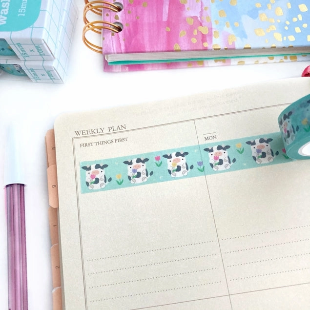 slim quickdry Cow Holding Tulips Washi Tape