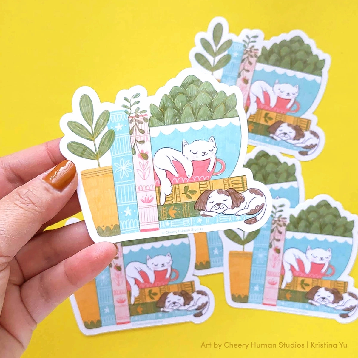 Cozy Cat & Dog Friends Vinyl Sticker affordable earthy