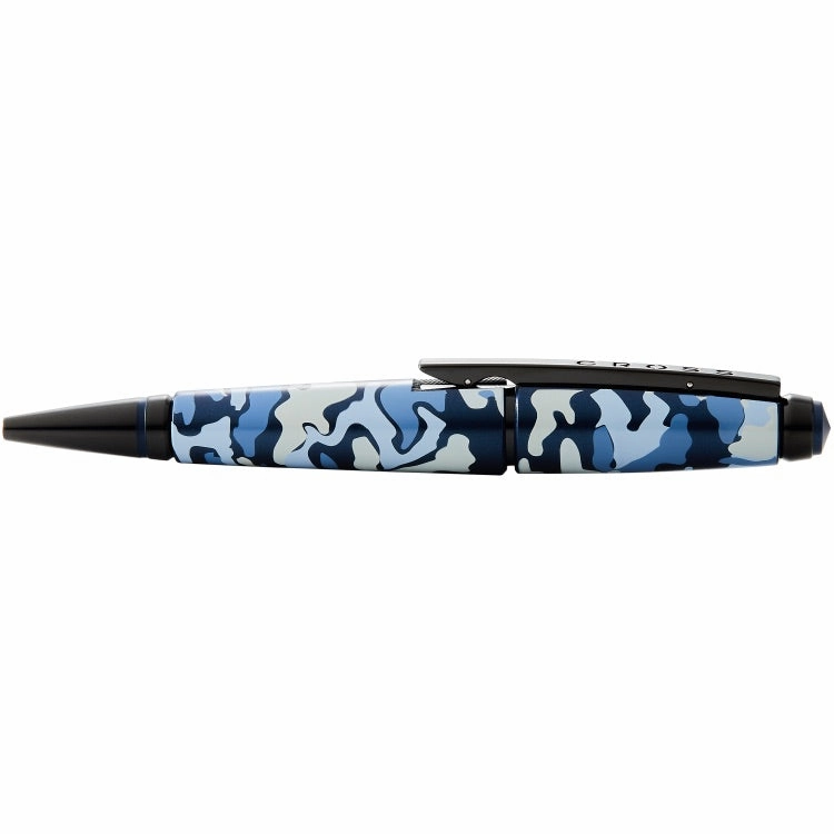square glossy Cross Edge Blue Camo Rollerball Pen