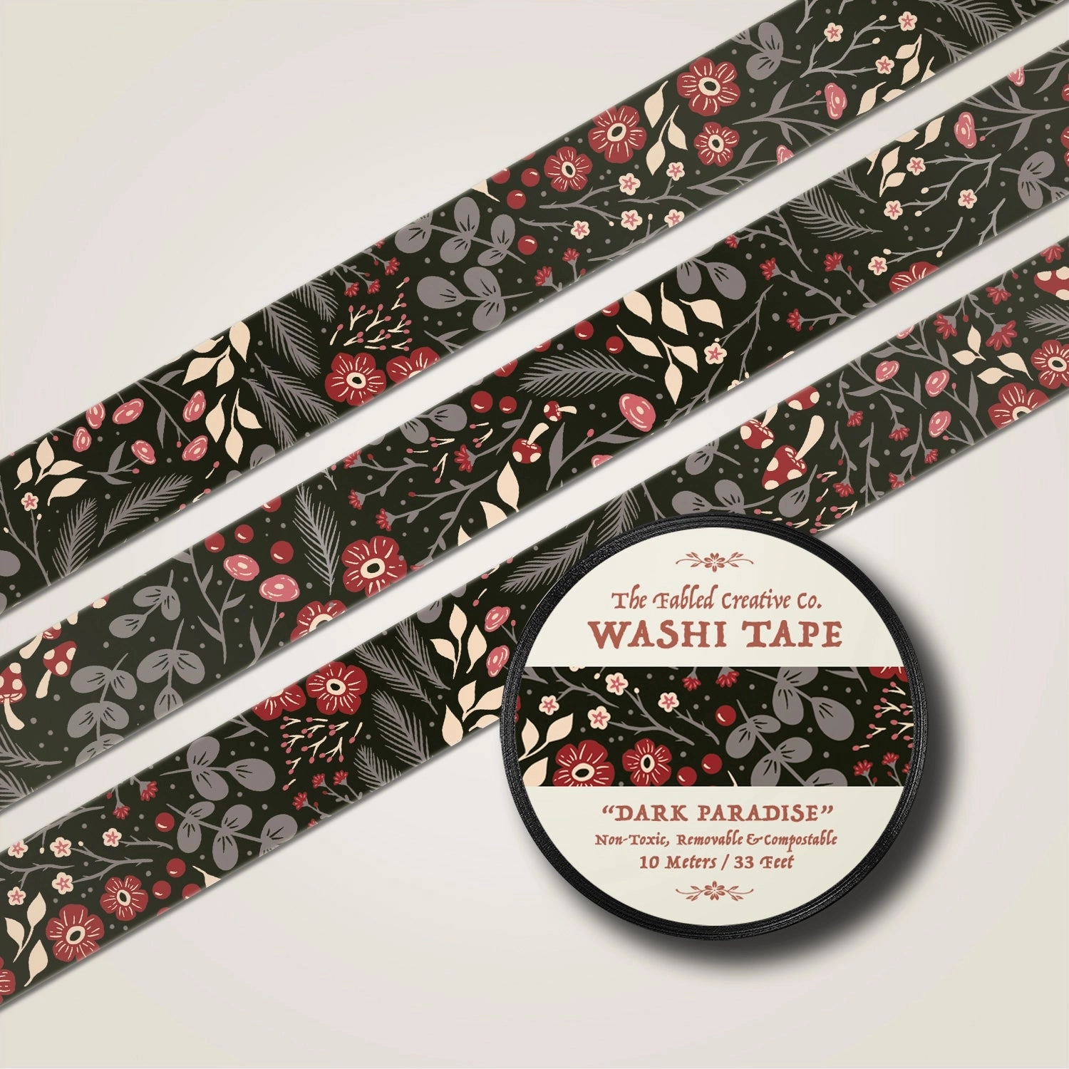 tiny Dark Paradise Floral Washi Tape